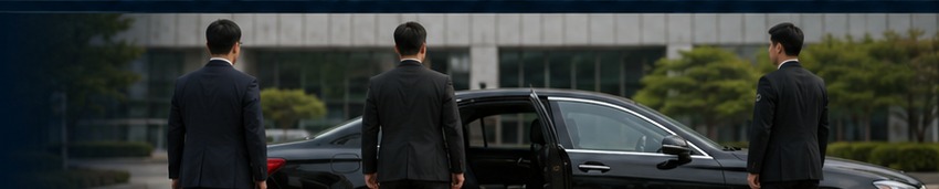 VIP 차량 주변에서 의전과 신변보호를 수행하는 경호 인력